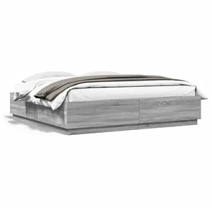 vidaXL Cadre de lit avec lumières LED sonoma gris 180x200 cm pas cher