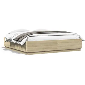 vidaXL Cadre de lit avec lumières LED chêne sonoma 200x200 cm pas cher