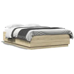 vidaXL Cadre de lit avec lumières LED chêne sonoma 120x200 cm pas cher
