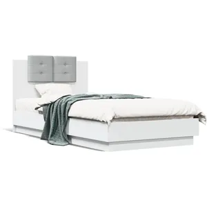 vidaXL Cadre de lit avec tête de lit et lumières LED blanc 90x190 cm pas cher