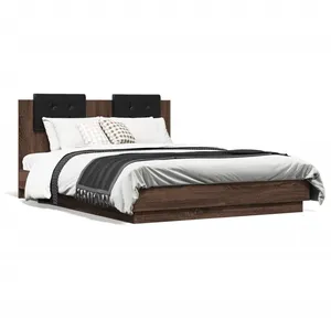 vidaXL Vidaxl Cadre De Lit Avec Led Sans Matelas Chêne Marron 135x190 Cm pas cher