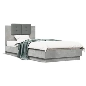vidaXL Cadre de lit tête de lit et lumières LED gris béton 100x200 cm pas cher