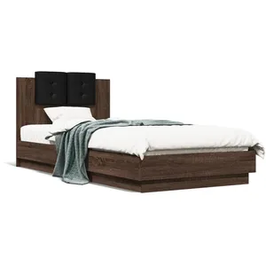 vidaXL Cadre de lit tête de lit et lumières LED chêne marron 100x200cm pas cher