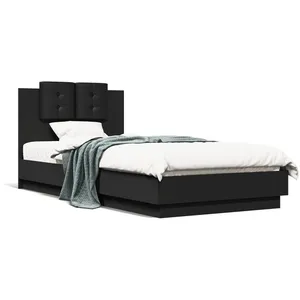 vidaXL Cadre de lit avec tête de lit et lumières LED noir 100x200 cm pas cher