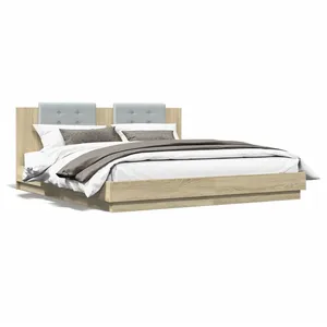 vidaXL Cadre de lit tête de lit et lumières LED chêne sonoma 160x200cm pas cher