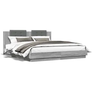 vidaXL Cadre de lit tête de lit et lumières LED sonoma gris 160x200 cm pas cher