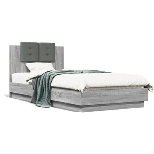 vidaXL Cadre de lit tête de lit et lumières LED sonoma gris 90x200 cm pas cher