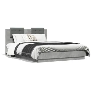 vidaXL Cadre de lit tête de lit et lumières LED gris béton 150x200 cm pas cher