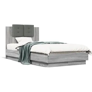 VIDAXL Bedframe met hoofdbord bewerkt hout grijs sonoma 75x190 cm3209980 pas cher