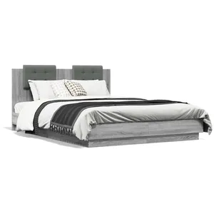 vidaXL Cadre de lit tête de lit et lumières LED sonoma gris 120x200 cm pas cher
