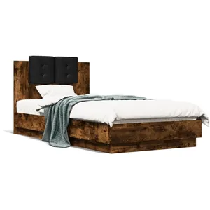 vidaXL Cadre de lit tête de lit chêne fumé 90x190 cm bois ingénierie pas cher