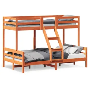 vidaXL Lit superposé 80x200/120x200 cm cire marron bois de pin massif pas cher
