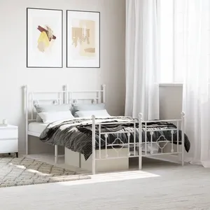 vidaXL Cadre de lit métal avec tête de lit/pied de lit blanc 120x190cm pas cher