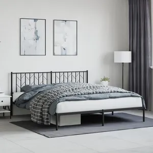 Vidaxl cadre de lit métal sans matelas avec tête de lit noir 183x213cm pas cher