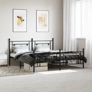 vidaXL Cadre de lit métal avec tête de lit/pied de lit noir 183x213 cm pas cher