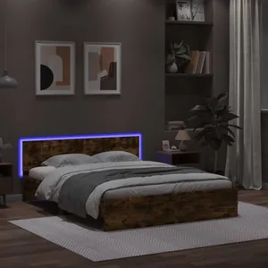 vidaXL Cadre de lit avec tête de lit et LED chêne fumé 160x200 cm pas cher