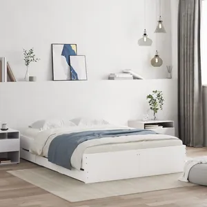 vidaXL Vidaxl Cadre De Lit Avec Tiroirs Sans Matelas Blanc 135x190 Cm pas cher