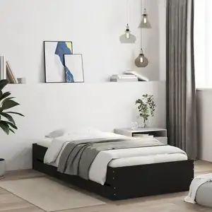 Cadre de lit avec tiroirs noir 90x200 cm bois d'ingénierie Vidaxl Black pas cher