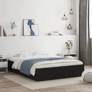 vidaXL Cadre de lit à tiroirs noir 140x190 cm bois d'ingénierie pas cher
