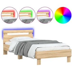 vidaXL Cadre de lit tête de lit et lumières LED chêne sonoma 90x190 cm pas cher