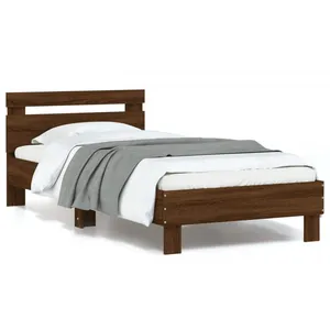 vidaXL Cadre de lit tête de lit et lumières LED chêne marron 90x190 cm pas cher