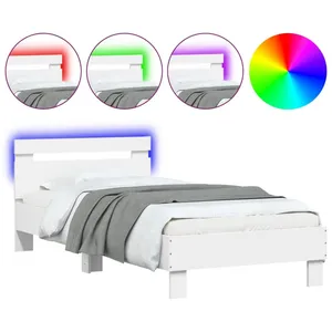 vidaXL Cadre de lit avec tête de lit et lumières LED blanc 90x200 cm pas cher