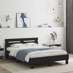 vidaXL Cadre de lit avec tête de lit noir 120x190 cm bois d'ingénierie pas cher