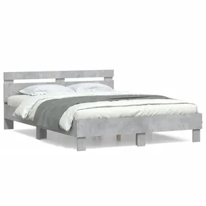 Cadre De Lit 140x200 Avec Tête De Lit – Gris Clair, Effet Velours