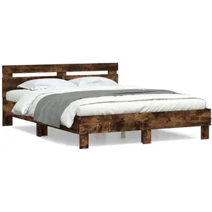 vidaXL Cadre de lit avec tête de lit chêne fumé 140x190 cm pas cher