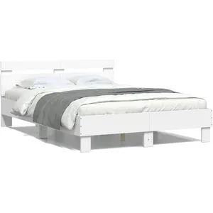 vidaXL Bedframe met hoofdeinde bewerkt hout wit 135x190 cm3207441 pas cher