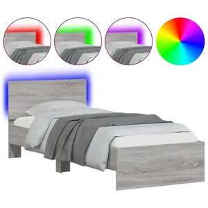 vidaXL Cadre de lit tête de lit et lumières LED sonoma gris 90x200 cm pas cher
