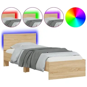 vidaXL Cadre de lit tête de lit et lumières LED chêne sonoma 90x200 cm pas cher