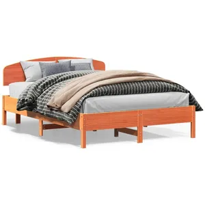 vidaXL Cadre de lit et tête de lit cire marron 140x200 cm bois de pin pas cher