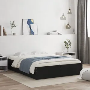 Cadre de lit avec tiroirs noir 150x200 cm bois d'ingénierie Vidaxl Black pas cher