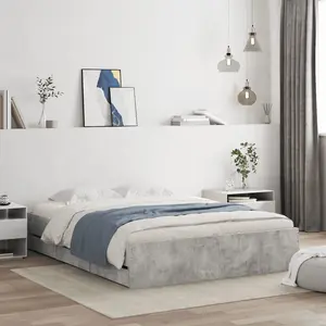 vidaXL Cadre de lit à tiroirs gris béton 150x200 cm bois d'ingénierie pas cher