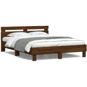 vidaXL Cadre de lit avec tête de lit et LED chêne marron 140x190 cm pas cher