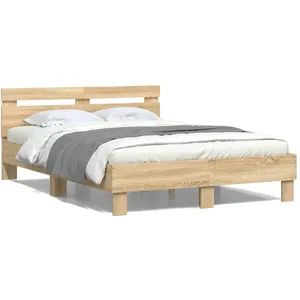 VIDAXL Bedframe met hoofdeinde en LED sonoma eikenkleurig 135x190 cm3207569 pas cher