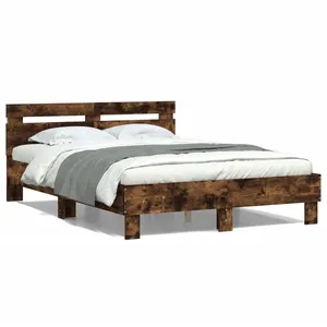 vidaXL Vidaxl Cadre De Lit Avec Led Sans Matelas Chêne Fumé 135x190 Cm pas cher