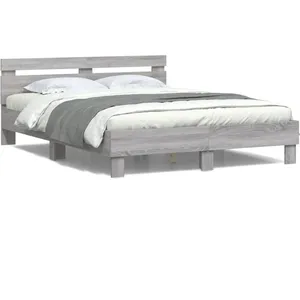 vidaXL Cadre de lit avec tête de lit et LED sonoma gris 150x200 cm pas cher