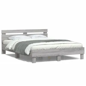 vidaXL Cadre de lit avec tête de lit et LED sonoma gris 140x200 cm pas cher