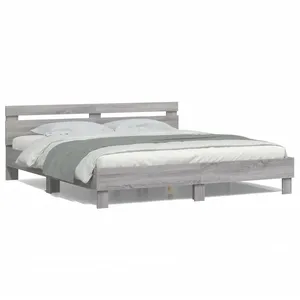 vidaXL Cadre de lit avec tête de lit et LED sonoma gris 200x200 cm pas cher