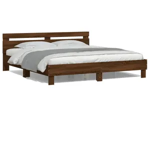 vidaXL Cadre de lit avec tête de lit et LED chêne marron 200x200 cm pas cher