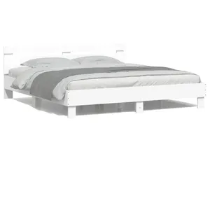 vidaXL Cadre de lit avec tête de lit et LED blanc 160x200 cm pas cher