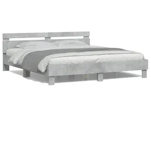 vidaXL Cadre de lit avec tête de lit et LED gris béton 160x200 cm pas cher