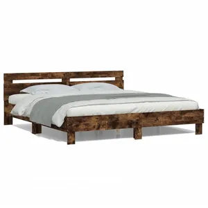 vidaXL Cadre de lit avec tête de lit et LED chêne fumé 160x200 cm pas cher