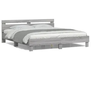 vidaXL Cadre de lit avec tête de lit et LED sonoma gris 160x200 cm pas cher