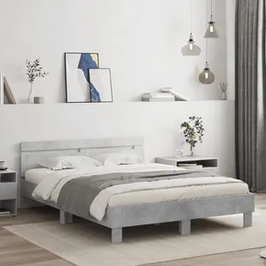 vidaXL Cadre de lit avec tête de lit et LED gris béton 150x200 cm pas cher