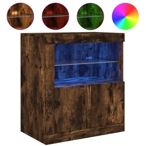 vidaXL Buffet avec lumières LED chêne fumé 60,5x37x67 cm pas cher