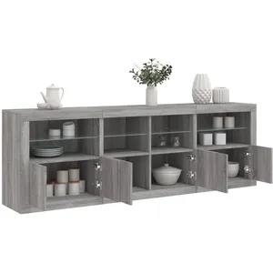 vidaXL Buffet avec lumières LED sonoma gris 202x37x67 cm pas cher