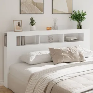 SKM Armoire de tête de lit Blanc brillant 140x18,5x104,5 cm